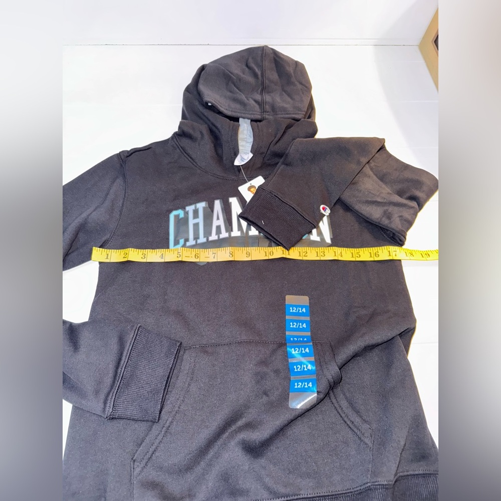 NWT Champion Boys 12/14 Black & Blue Logo Hoodie Sweatshirt